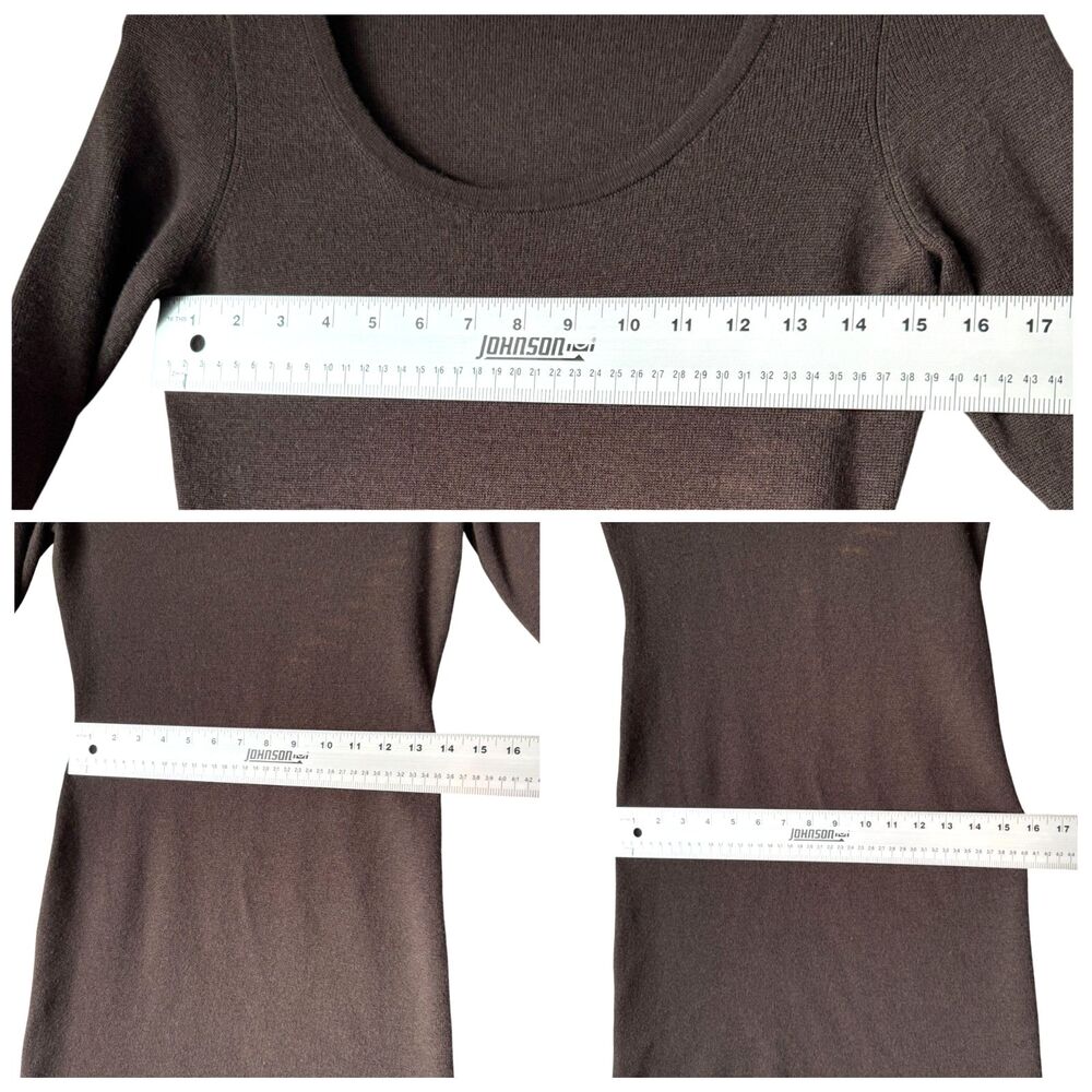 Ann Taylor Merino Wool Knit Sheath Dress S Brown Bell Sleeve Scoop Neck Luxury - Picture 6 of 9